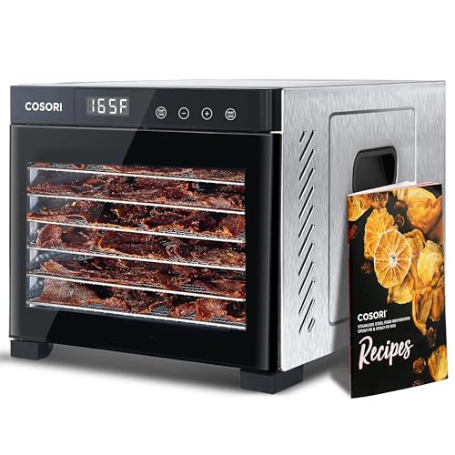 Cosori Food Dehydrator, 6 Trays With Large 6.5" Drying Space, 600W Power Saves More Time Than 480W, 165°F Dehydrated Dryer for Jerky, Dog Treats, Herbs, Meat, Fruit, Black - color: Black, size: 6 Trays(6.5ft² Drying Space)