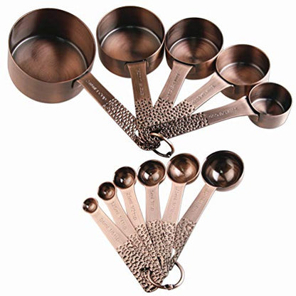 Copper Measuring Cups and Spoons Set, Metric & US Stainless Steel 5 Measuring Cups and 6 Measuring Spoons for Baking & Kitchen - color: A1: Copper-13 Pieces