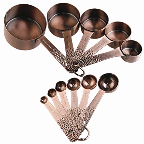 Copper Measuring Cups and Spoons Set, Metric & US Stainless Steel 5 Measuring Cups and 6 Measuring Spoons for Baking & Kitchen - color: A1: Copper-13 Pieces