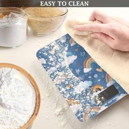 Food Scale Kitchen Scale Food Weight Scales Digital Weight Grams and Ounces Small Electronic Food Scale for Baking Cooking Blue Cute Rainbow Hearts Clouds Stars - color: Blue Cute Rainbow Hearts Clouds Stars