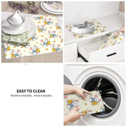 Cartoon Mice Yellow Cheese Dish Drying Mats for Kitchen Counter, Super Absorbent Microfiber Drainer Pad, Washable Reversible Appliance Protector, Everyday Kitchen Must-Have, 16x18 Inch - color: Cartoon Mice Yellow Cheese