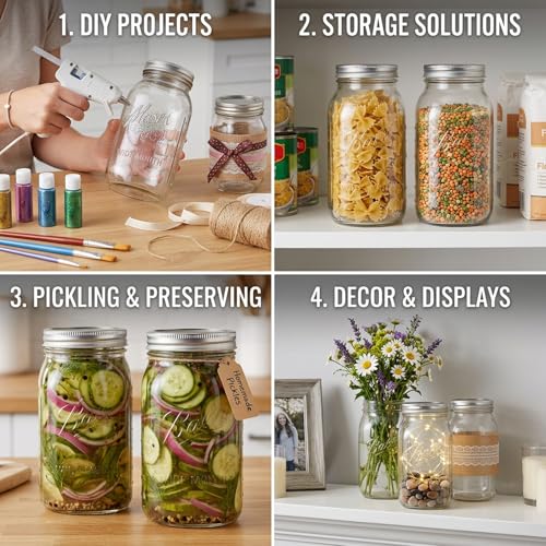64 oz Mason Jars with Lids, Glass Jars for Canning, Wide Mouth Mason Jars for Spice Storage, Glass Jar with Lid for Pantry Organization, Jars for Home Kitchen Canning Set of 6