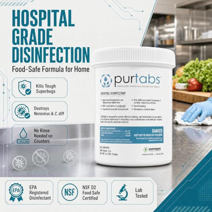 Disinfectant Tablets, NSF D2 Certified Food Safe, Hypochlorous Acid Commercial Kitchen & Surface Sanitizer, Kills Norovirus & C. Diff Spores, EPA Registered, 200 Count - size: 1 Count (Pack of 200)