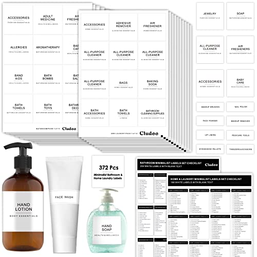 Cludoo 372 PCS Preprinted Minimalist Home Laundry Bathroom Labels for Organizing with DIY Blank Labels, Waterproof Oil Resistant Stickers for Bathroom Laundry Home Beauty Organization Supplies Labels - color: Bathroom Label