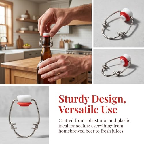 6Pcs Swing Top Bottle Caps for Glass Beer Bottles Airtight Flip Stoppers Reusable Wire Swing Caps for Home Brewing and Beverage Sealing