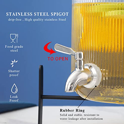 Berglander Glass Drink Dispenser for Fridge, 1 Gallon Beverage Dispenser with Leakproof Stainless Steel Spigot, Water, Laundry Detergent, Juice Dispenser for BBQ, Picnic, Parties and Events (Clear) - color: 1. Clear