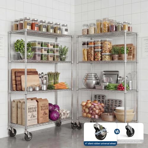 Garvee 4-Tier Wire Shelving with Wheels, Metal Storage Shelves Heavy Duty 1760LBS, Chrome Plating, NSF, Adjustable Utility Shelf Rack for Kitchen, Garage, Pantry, Commercial, 47.2" Wx17.7 Dx70.9 H - size: 17.72"D x 47.2"W x 70.9"H - 4 Tier