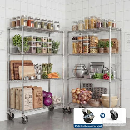 Garvee 4-Tier Wire Shelving with Wheels, Metal Storage Shelves Heavy Duty 1760LBS, Chrome Plating, NSF, Adjustable Utility Shelf Rack for Kitchen, Garage, Pantry, Commercial, 47.2" Wx17.7 Dx70.9 H - size: 17.72"D x 47.2"W x 70.9"H - 4 Tier