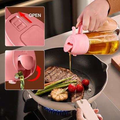 YARRAMATE 16oz/470ml Oil Sprayer for Cooking with Stickers, Food-grade Premium 2 in 1 Olive Oil Dispenser Bottle for Kitchen Gadgets, Air Fryer, Salad, Frying, BBQ (Pink) - color: 06_1Pc Pink