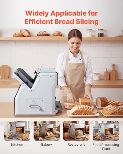 VEVOR Electric Bread Slicer, 370W 1680RPM Bread Slicing C, Stainless Steel Countertop Bread Cutter Machine for 12mm Slice Thickness, Commercial & Home Use for Bakeries Restaurants, 120V - size: Electric