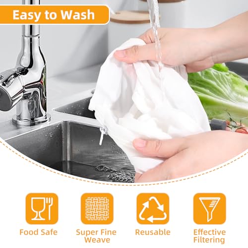 5 Pcs Premium Ultra Fine Mesh Strainer Bags with Stainless Steel Handle, Reusable Nut Milk Bags, Cheese Cloths for Straining Juice, NutMilk, Coffee, Thai Tea, Yogurt and Soup (Medium) - size: Medium