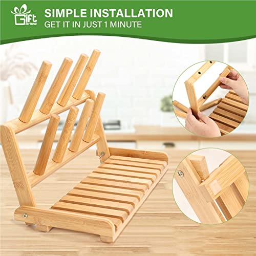 GiftAmaz Bamboo Baby Bottle Drying Rack, Space Saving Countertop Bottle Holder Portable Dryer Rack Organizer for Baby Bottles, Cups, Pacifiers and Accessories, Birthday Box for Women Mother Mom