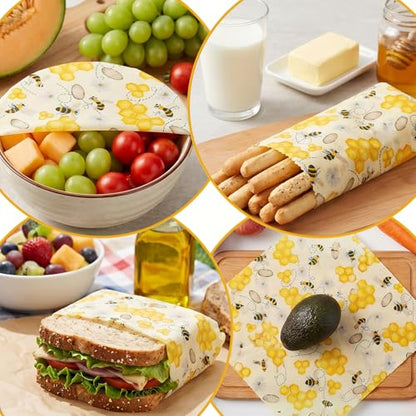 KFHESOMR 3 Pack Beeswax Wraps for Food, Reusable Food Wraps, Beeswax Wraps | Reusable Beeswax Wraps Roll , Organic Sustainable Beeswax Food Wraps, Cut-to-Size, for Bread, Sandwiche, Cheese, Fruit, Snack