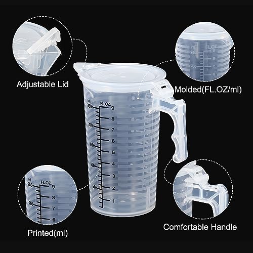 PATIKIL Graduated Beaker, 2 Pack 250ml PP Plastic Liquid Measuring Cup Double Sided Black Graduations with Handle Lid and Spout for Lab Kitchen Home - size: 250ml