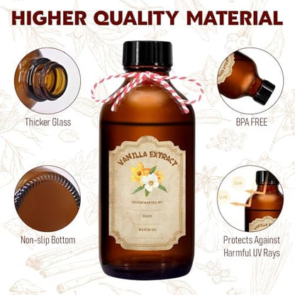 12 Pack 2 Ounce Amber Glass Bottle with Lids Vanilla Extract Homemade Brown Bottle 2 oz and 12Pcs Vanilla Extract Stickers for Syrup Gift Glass - color: Amber 12pcs 2oz