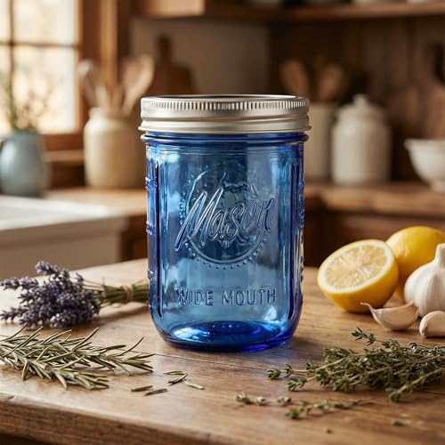 WELLIFE 6-Pack Mason Jars 16 oz with Lids – Blue Wide Mouth Glass Mason Jars, Airtight Leak-Proof Canning Jars for Food Storage, Fermenting, Pickling, Freezing, and Crafts - color: Dark Blue Mason Jars 16oz-6Pcs