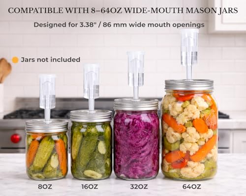 Jillmo Fermentation Lids for Wide Mouth Mason Jars, Stainless Steel Auto Venting Fermenting Lid Kit with Airlocks & Silicone Grommets for Pickles, Kimchi & Sauerkraut, 6 Pack, No Jars Included - size: Pack of 6