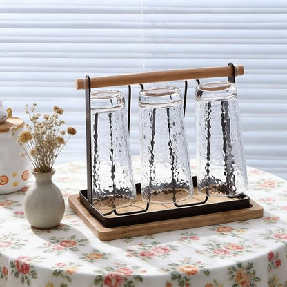 Cup Drying Rack, Bottle Drying Rack, Slanted Iron Coffee Mug Holder Stand, Countertop Glass Organizer, Removable Drain Tray Kitchen Tumbler Caddy, Counter Glass Tree - color: Black