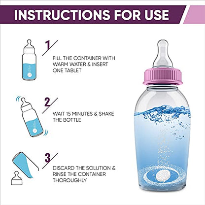 CleanHike (3) Baby Water Bottle Cleaning Tablets - (90 Pack) Natural Bottle Cleaner for Milk Bottles Tabs for Stainless Steel and Plastic Kid's Tumbler - Individually Packed