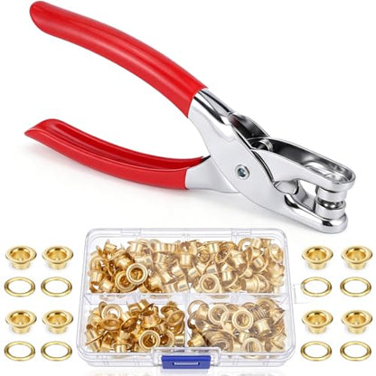 Honoson 1/4 Inch Grommet Tool Kit Eyelet Plier Set Hole Punch Grommet Hand Press Pliers with 200 Pieces of Eyelets for Clothes Shoes Bags(Red, Gold) - color: Red, Gold, size: 3/16 Inch