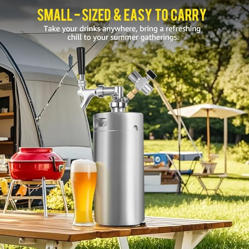 MRbrew 128oz Mini Keg Growler Portable Draft Beer Dispenser System Pressurized Stainless Steel Beer Growler Tap System Home Mini Kegerator, with Professional Beer Tap and CO2 Regulator to Keep Fresh