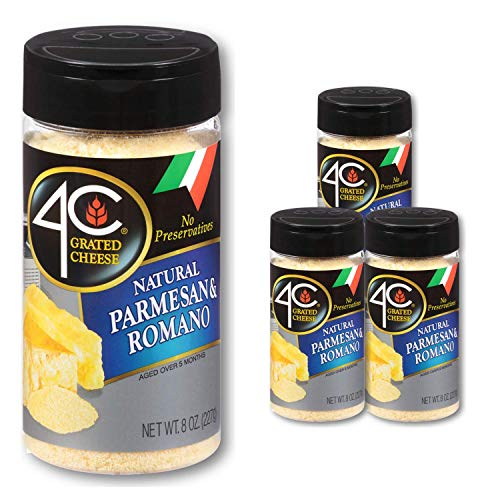 4C Premium Grated Cheese Cannisters, All Natural, No Preservatives, Perfect for Italian Pastas, Lasagnas, Popcorn and More (Parmesan Romano, 3 Pack) - size: 8 Ounce (Pack of 3)
