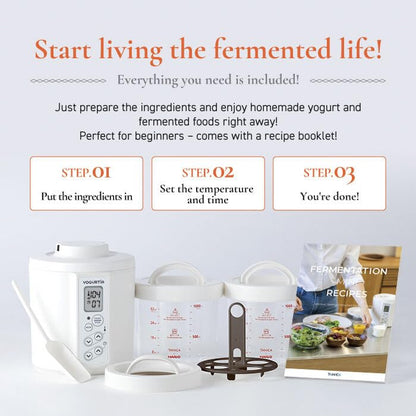 [TANICA] YOGURTiA Yogurt Maker & Fermented Food Machine – Precise Temperature Control (1°F/1°C Increments) for Consistent Results, 77-158°F (25-70°C), 100-240V, Made in Japan, 2 Glass Pots, Timer