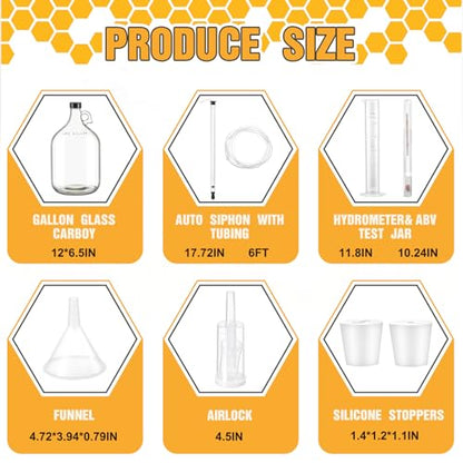 Ziliny 2 Set Mead Making Kit Complete for Home Brewing Starter Sets Includes 1 Gallon Glass Carboy, Auto Siphon, Hydrometer, Alcohol Percentage Tester Jar, Bottle Filler, Airlock, Plug Funnel