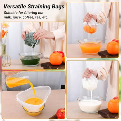 Cheese Cloth Bag for Straining, 5 Pack, Bowl-Shaped Fine Mesh Nylon Nut Milk Bag Reusable for Straining Almond/Oat/Soy Milk, Tea, Yogurt, Juice, Dumpling Fillings, Coffee, Flour (Small) - size: Small