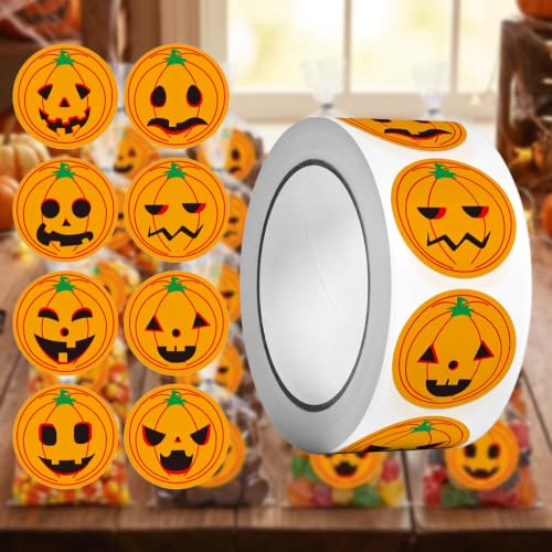 500Pcs Pumpkin Face Stickers Roll, Classroom Reward Stickers, Halloween Party Favors Goodie Bag Fillers, Halloween Holiday Decorations - color: 500pcs- Pumpkin Face