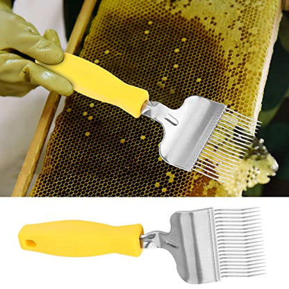 Stainless Steel Uncapping Fork, Beekeeping Tool with Comfort Grip Handle, Honey Comb Capping Removal Tool for Hive Inspection, Honey Extraction