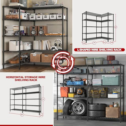 REIBII 5 Tier Wire Shelving Storage Shelves Loads 1430LBS, 58" W Metal Shelving for Storage Adjustable Shelving Unit Heavy Duty Garage Shelves Pantry Shelves Kitchen, Black - style: Black-13.8"D x 58"W x 59"H-5 Tier