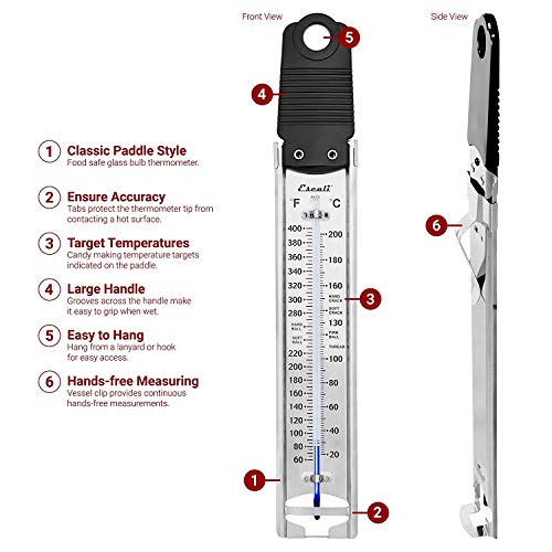 Escali Deep Fry Stainless Steel Paddle Candy Thermometer, Heat Resistant Handle, and Hand-Free Clip, Temperature Indications - style: Paddle