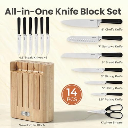 SMIRLY 14-Piece Kitchen Knife Set with Magnetic Block, High Carbon Stainless Steel Chef Knives, Ultra Sharp, Dishwasher Safe, Black - color: Black