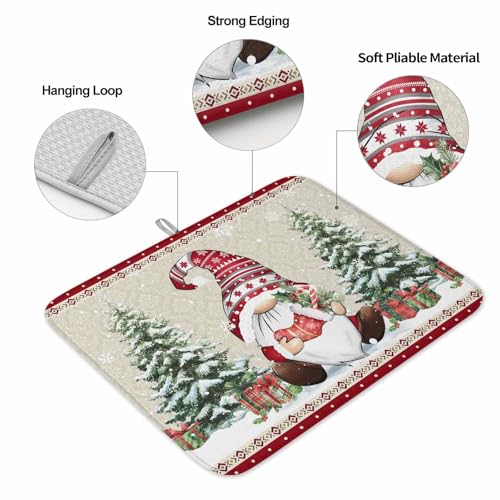 Christmas Dish Drying Mat for Kitchen Counter, Microfiber Rack Pads, Southwestern Xmas Gnomes Tree Winter Snowflake Absorbent Dish Bottle Drying Mat, 18''x24'', 1 Pack - size: 1PCS-18x24in