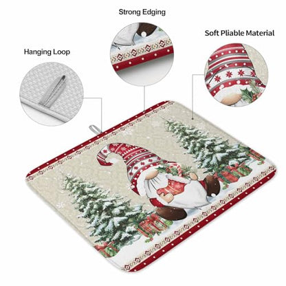 Christmas Dish Drying Mat for Kitchen Counter, Microfiber Rack Pads, Southwestern Xmas Gnomes Tree Winter Snowflake Absorbent Dish Bottle Drying Mat, 18''x24'', 2 Pack - size: 2PCS-18x24in