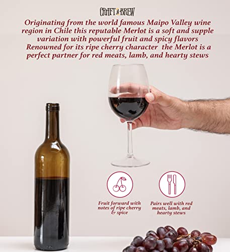 Craft A Brew - Merlot Wine Recipe Kit - 1 Gallon - Ingredients for Home Brewing Wine - Wine Making Ingredients and Supplies - style: Merlot