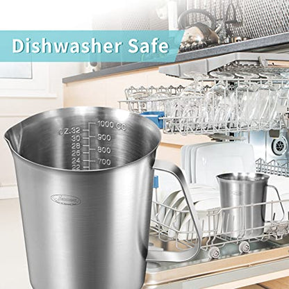 Measuring Cup, [Upgraded, 3 Measurement Scales, Including Cup Scale, ML Scale, Ounce Scale], Newness Stainless Steel Measuring Cup with Marking with Handle, 32 Ounces (1.0 Liter, 4 Cup) - size: 32 OZ (4 Cup, 1000 ML)