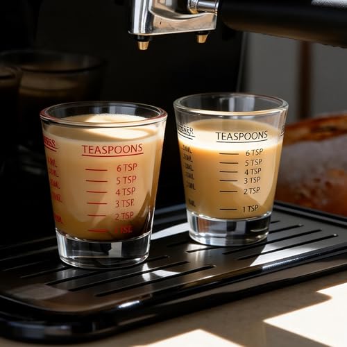 GLASKEY Shot Glasses Measuring Cup Set - 2 Pack Espresso Shot Glasses with Precise Measurement Marks,Heavy Duty Glass,Dishwasher Safe,Perfect for Coffee,Cocktails and Kitchen Use (Black & Red) - color: Clear Glass
