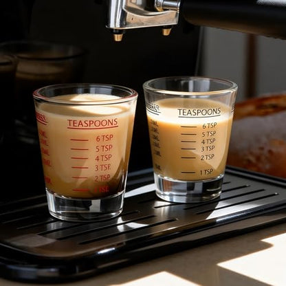 GLASKEY Shot Glasses Measuring Cup Set - 2 Pack Espresso Shot Glasses with Precise Measurement Marks,Heavy Duty Glass,Dishwasher Safe,Perfect for Coffee,Cocktails and Kitchen Use (Black & Red) - color: Clear Glass