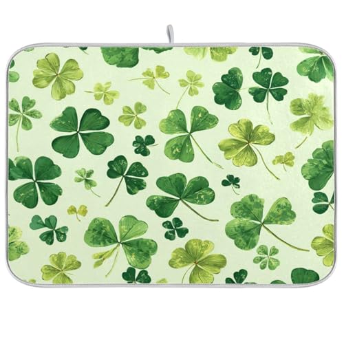 Green Natural St Patrick Clovers Dish Drying Mat for Kitchen Counter Drainer Rack Mats for Dishes Washable Absorbent Draining Heat Resistant Pad for Countertop 18x24 - color: Green Natural St Patrick Clovers, size: 18'' x 24''