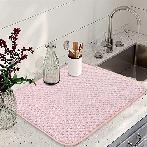 Pink Dish Drying Mats for Kitchen Counter, 2 Pack Dish Drying Mat Drying Pad, Dish Rack Drainer Mat, Kitchen Mat (Pink) - color: Pink