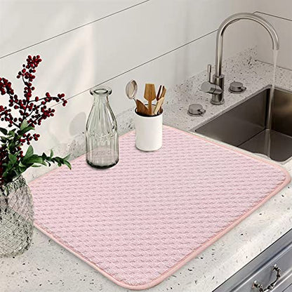 Pink Dish Drying Mats for Kitchen Counter, 2 Pack Dish Drying Mat Drying Pad, Dish Rack Drainer Mat, Kitchen Mat (Pink) - color: Pink