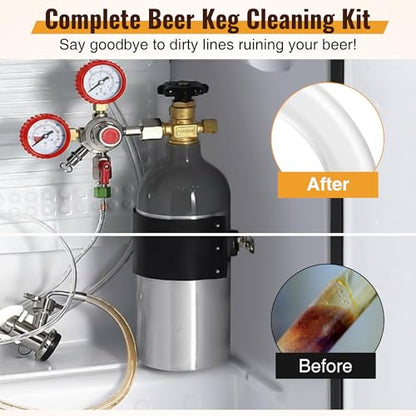 Kegerator Cleaning Kit, Beer Line Cleaner with 30 Cleaning Tablets, Keg Cleaner Kit - Metal Coupler Hose, Squeeze Bottle, Wrench, Detailed Instructions & Brewage Tap Brush, Beer Line Clean