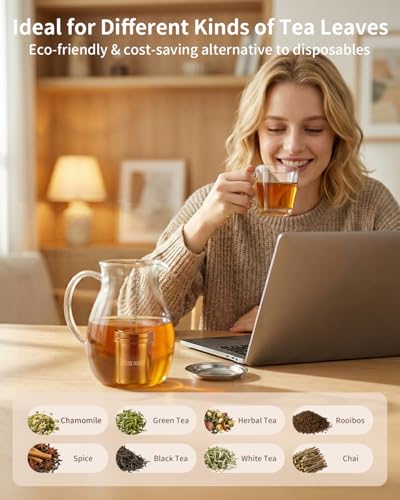 HOUSE AGAIN Large Tea Infuser, Extra Fine Mesh Tea Strainers for Loose Tea, 18/8 Stainless Steel Tea Strainer with Extended Chain Hook, Tea Steeper for Brew Tea, Spices & Seasonings for Multi Cups - size: Large × 1