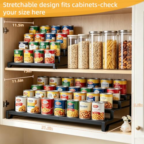 Attelite 4 Tier Expandable Can Rack Organizer for Pantry, Adjustable 13"-21" Metal Soda Can Organizer, Pantry Organization Canned Food Storage Holder for Kitchen Cabinet Countertop, Black 2Pack - size: 4tier*2pack