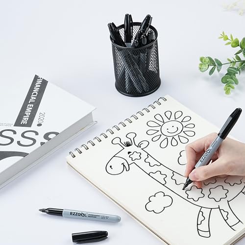 Ezzgol Black Permanent Markers Bulk, 24 Packs Fine Tip Permanent Marker, Waterproof Markers, Premium Smear Proof Pens, Quick Drying, Office Supplies for School, Office, Home