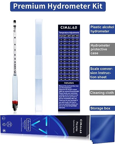 CIMALAB Hydrometer Alcohol Meter, Hydrometer Alcohol 0-200 Proof and Tralle Alcohol Hydrometer, Alcohol Proof Tester Hydrometer, Alcohol Tester for Liquor/Moonshine/Spirits/Proofing/Distilled