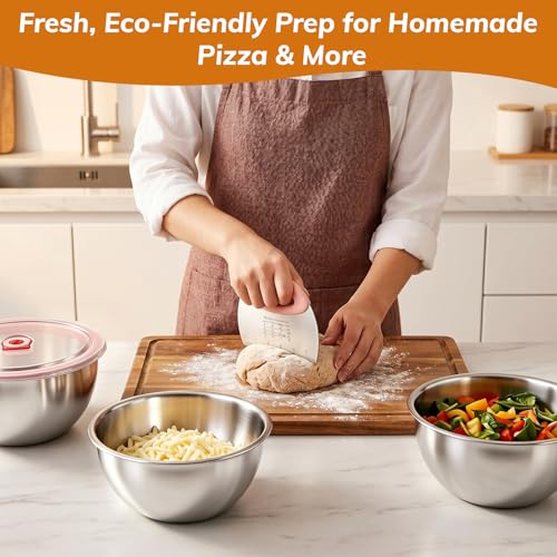 3 Pack Pizza Dough Proofing Box Includes Cutter, 800ML Stainless Steel Food Storage Container with Lid, Household Pizza Dough Bowl for Bread & Dough Balls - size: 800ML