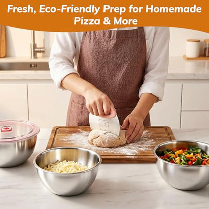 3 Pack Pizza Dough Proofing Box Includes Cutter, 800ML Stainless Steel Food Storage Container with Lid, Household Pizza Dough Bowl for Bread & Dough Balls - size: 800ML